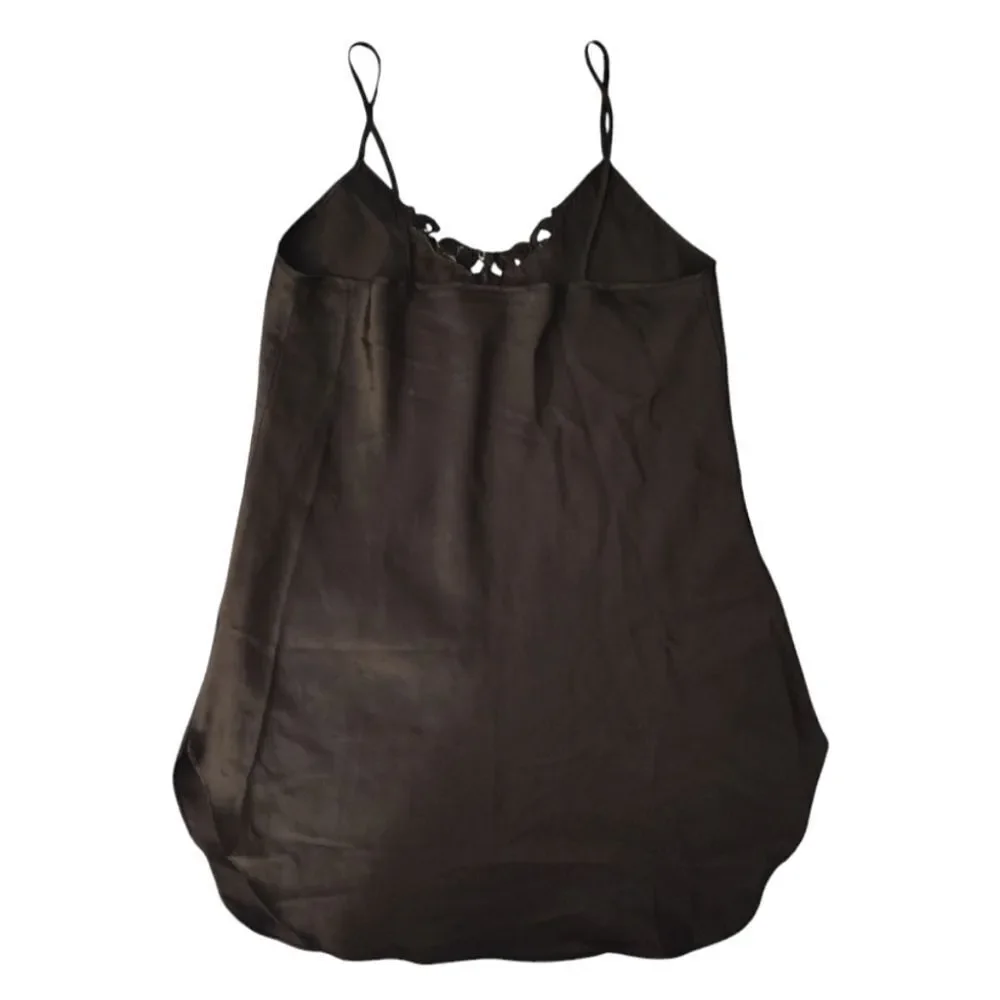 VTG 80s Black Satin Floral Crochet Mini Intimates Slip Dress Size Large - Picture 9 of 12